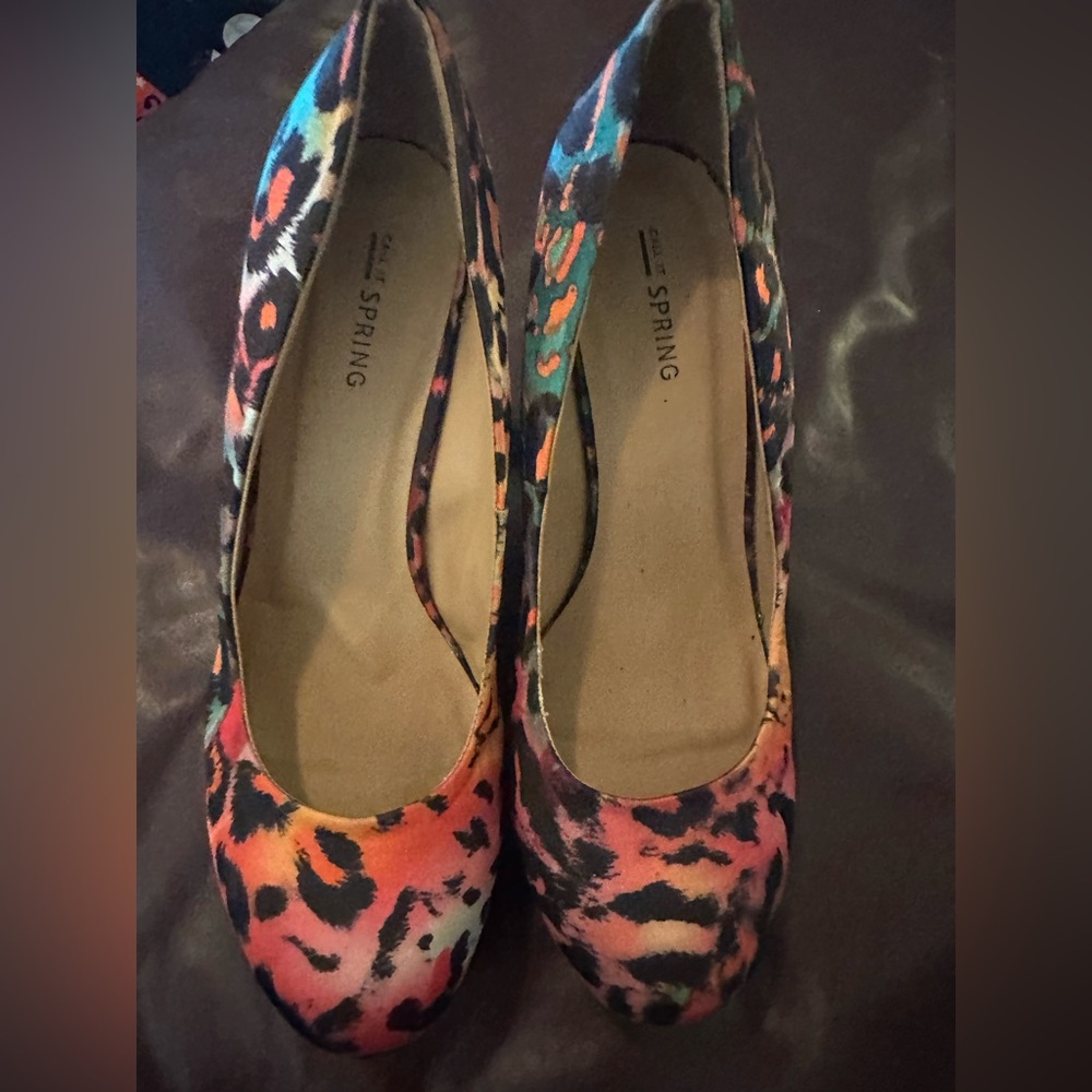 Spring Multicolor Leopard Print Heels in Orange, Pink & Teal